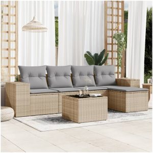 Soffgrupp för trädgården med dynor 6 delar beige konstrotting vidaXL