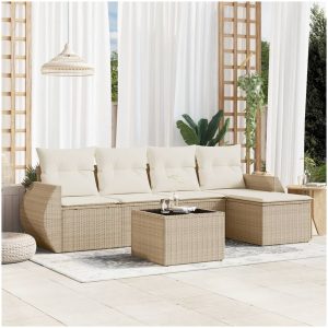 Soffgrupp för trädgården med dynor 6 delar beige konstrotting vidaXL