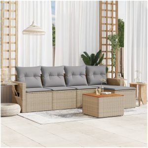 Soffgrupp för trädgården med dynor 6 delar beige konstrotting vidaXL