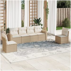 Soffgrupp för trädgården med dynor 6 delar beige konstrotting vidaXL