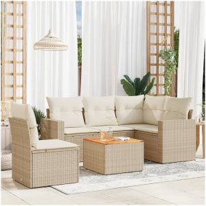 Soffgrupp för trädgården med dynor 6 delar beige konstrotting vidaXL