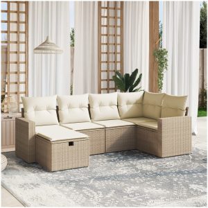 Soffgrupp för trädgården med dynor 6 delar beige konstrotting vidaXL