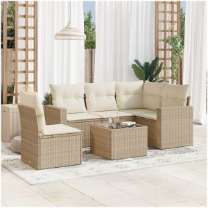 Soffgrupp för trädgården med dynor 6 delar beige konstrotting vidaXL