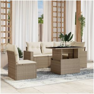 Soffgrupp för trädgården med dynor 6 delar beige konstrotting vidaXL