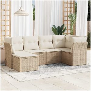 Soffgrupp för trädgården med dynor 6 delar beige konstrotting vidaXL