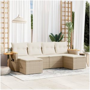 Soffgrupp för trädgården med dynor 6 delar beige konstrotting vidaXL