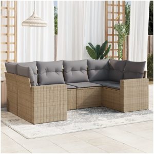 Soffgrupp för trädgården med dynor 6 delar beige konstrotting vidaXL