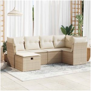 Soffgrupp för trädgården med dynor 6 delar beige konstrotting vidaXL