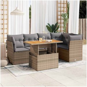 Soffgrupp för trädgården med dynor 6 delar beige konstrotting vidaXL
