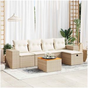 Soffgrupp för trädgården med dynor 6 delar beige konstrotting vidaXL