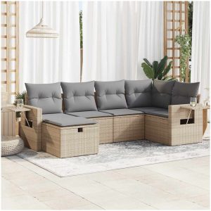 Soffgrupp för trädgården med dynor 6 delar beige konstrotting vidaXL
