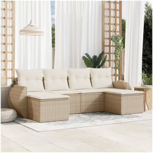 Soffgrupp för trädgården med dynor 6 delar beige konstrotting vidaXL