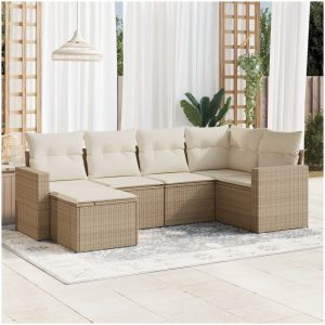 Soffgrupp för trädgården med dynor 6 delar beige konstrotting vidaXL