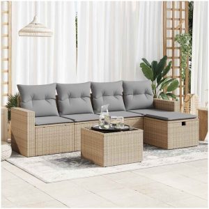 Soffgrupp för trädgården med dynor 6 delar beige konstrotting vidaXL