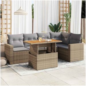 Soffgrupp för trädgården med dynor 6 delar beige konstrotting vidaXL