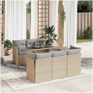 Soffgrupp för trädgården med dynor 6 delar beige konstrotting vidaXL