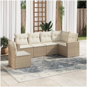 Soffgrupp för trädgården med dynor 6 delar beige konstrotting vidaXL