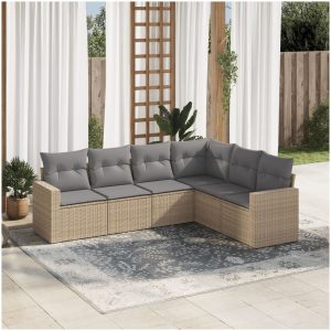 Soffgrupp för trädgården med dynor 6 delar beige konstrotting vidaXL