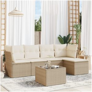 Soffgrupp för trädgården med dynor 6 delar beige konstrotting vidaXL