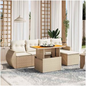 Soffgrupp för trädgården med dynor 6 delar beige konstrotting vidaXL