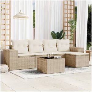 Soffgrupp för trädgården med dynor 6 delar beige konstrotting vidaXL