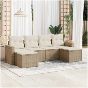 Soffgrupp för trädgården med dynor 6 delar beige konstrotting vidaXL