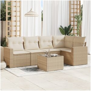 Soffgrupp för trädgården med dynor 6 delar beige konstrotting vidaXL