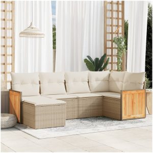 Soffgrupp för trädgården med dynor 6 delar beige konstrotting vidaXL