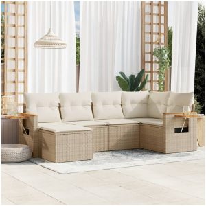 Soffgrupp för trädgården med dynor 6 delar beige konstrotting vidaXL
