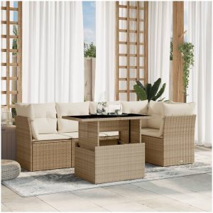 Soffgrupp för trädgården med dynor 6 delar beige konstrotting vidaXL