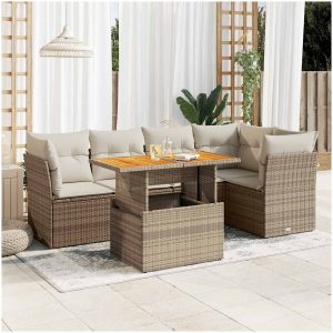 Soffgrupp för trädgården med dynor 6 delar beige konstrotting vidaXL