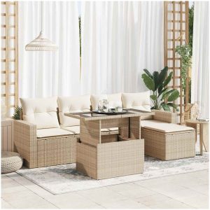 Soffgrupp för trädgården med dynor 6 delar beige konstrotting vidaXL