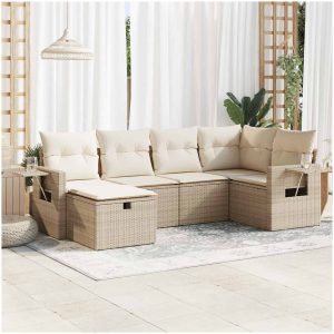 Soffgrupp för trädgården med dynor 6 delar beige konstrotting vidaXL