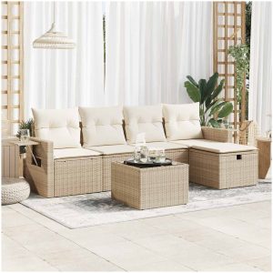 Soffgrupp för trädgården med dynor 6 delar beige konstrotting vidaXL