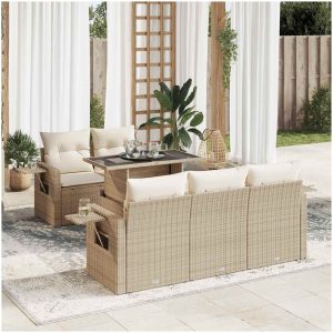 Soffgrupp för trädgården med dynor 6 delar beige konstrotting vidaXL