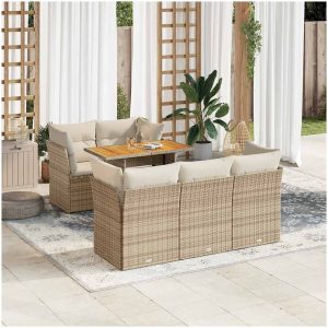 Soffgrupp för trädgården med dynor 6 delar beige konstrotting vidaXL