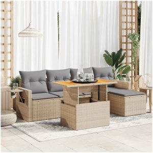 Soffgrupp för trädgården med dynor 6 delar beige konstrotting vidaXL