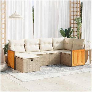 Soffgrupp för trädgården med dynor 6 delar beige konstrotting vidaXL
