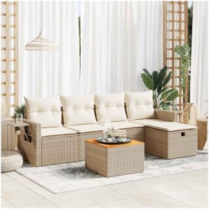 Soffgrupp för trädgården med dynor 6 delar beige konstrotting vidaXL