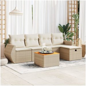 Soffgrupp för trädgården med dynor 6 delar beige konstrotting vidaXL