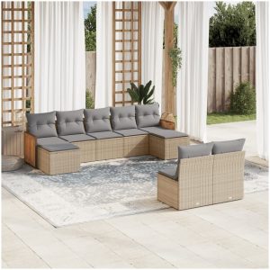 Soffgrupp för trädgården med dynor 9 delar beige konstrotting vidaXL