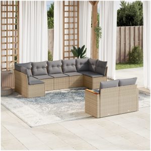 Soffgrupp för trädgården med dynor 9 delar beige konstrotting vidaXL