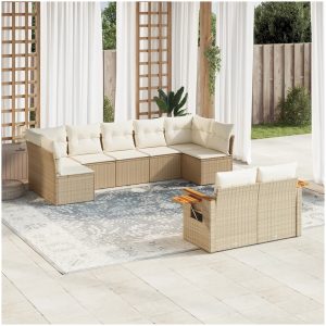 Soffgrupp för trädgården med dynor 9 delar beige konstrotting vidaXL