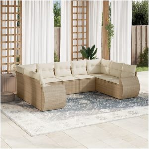 Soffgrupp för trädgården med dynor 9 delar beige konstrotting vidaXL
