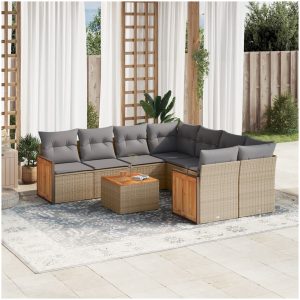 Soffgrupp för trädgården med dynor 9 delar beige konstrotting vidaXL