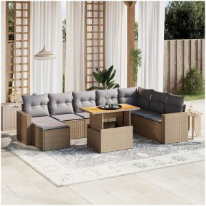 Soffgrupp för trädgården med dynor 9 delar beige konstrotting vidaXL