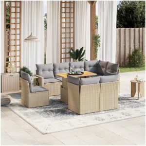 Soffgrupp för trädgården med dynor 9 delar beige konstrotting vidaXL