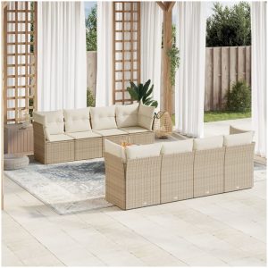 Soffgrupp för trädgården med dynor 9 delar beige konstrotting vidaXL