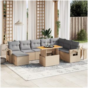 Soffgrupp för trädgården med dynor 9 delar beige konstrotting vidaXL
