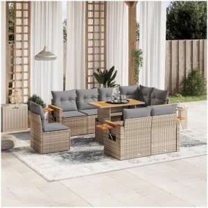Soffgrupp för trädgården med dynor 9 delar beige konstrotting vidaXL
